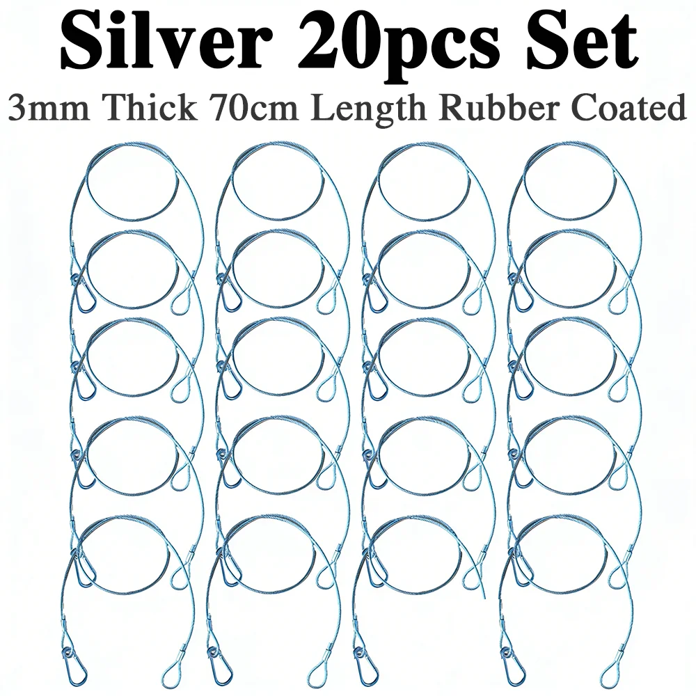 

20Pcs Stage Truss Safety Cables 3mm Thick 70cm Length Rubber Coated Silver Steel Wire Protetion Wire Rope For DJ Lights Fixtures