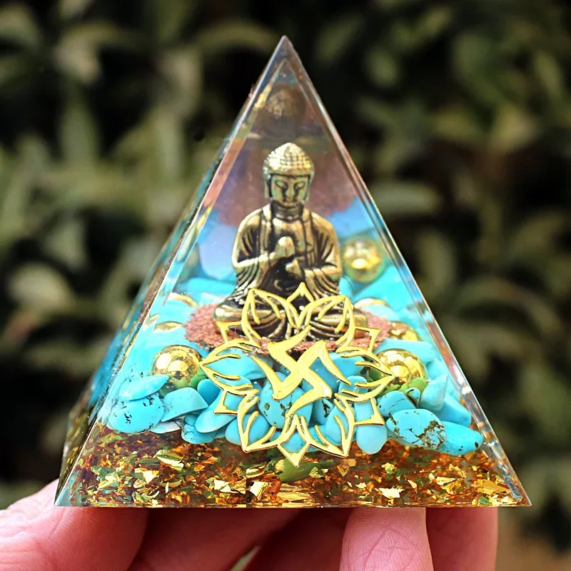 Independent Station Explosion Buddha Statue Crystal Crushed Stone Pyramid Household Resin Dropping Glue Handicraft Desktop Decor