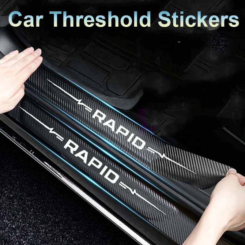 Carbon Fiber for Skoda RAPID Badge Car Door Threshold Stickers Auto Trunk Bumper Protect Strip Anti Scratch Waterproof Decals