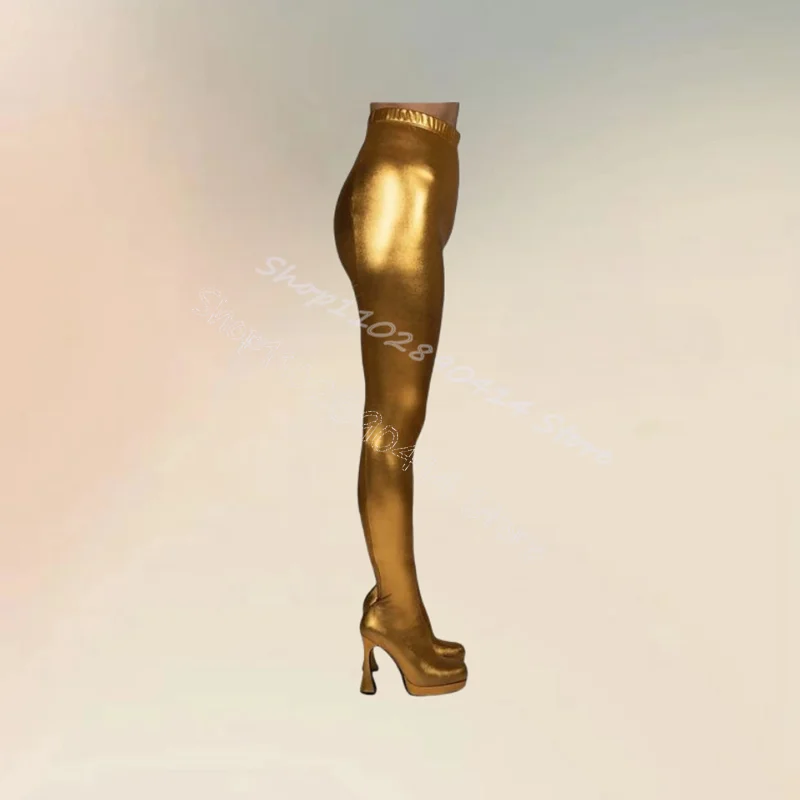 

Red Gold Glitter Elastic Band Platform Pant Boots Slip On Women Shoes Thin High Heels Fashion Banquet 2026 Zapatos Para Mujere