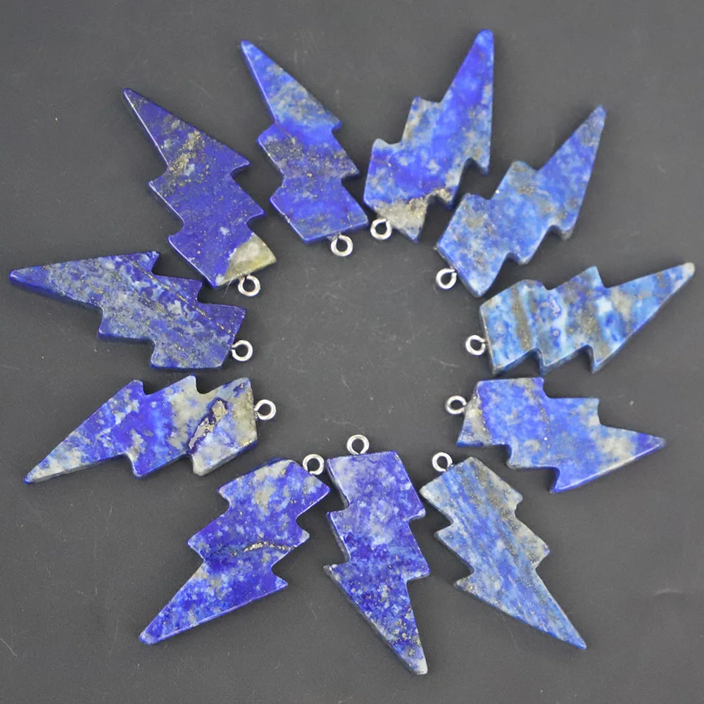 5PC Crystals Men Lightning for Pendant 40x18mm Natural Stone Bolt Thunder Long Necklace Power Rock Diy Male Jewelry Minerals