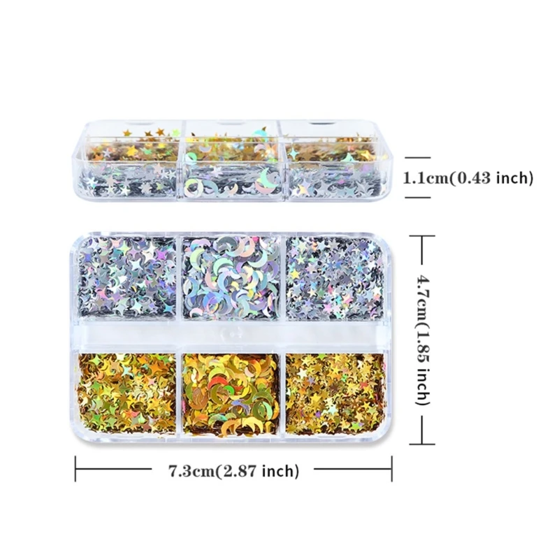 E15E 6 ตาราง Star Moon Sequins Pigment FILLER สำหรับ DIY Art UV