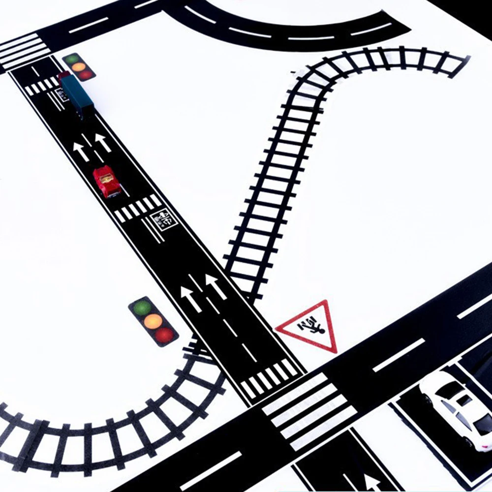 ملصقات مسار الطريق الكرتونية القابلة لإعادة الاستخدام، شريط طريق أسود لديكور سباق الحفلات، لمسة نهائية لامعة ملصقة مسبقًا ذات طابع تلقائي