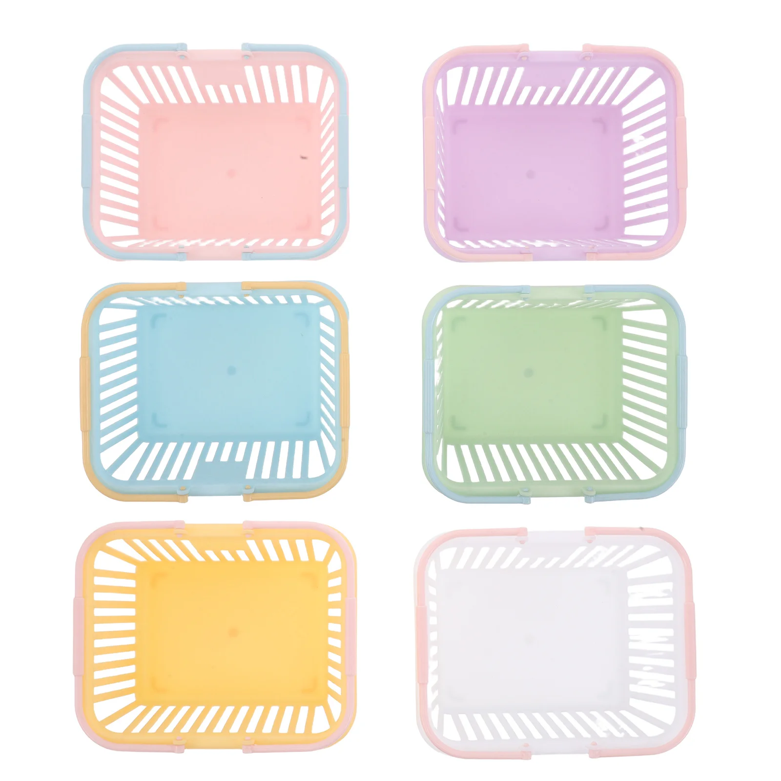 6 قطعة سلال التسوق الصغيرة للأطفال الباستيل البلاستيك اللعب سلة الغذاء التظاهر اللعب عربة بقالة سلة السوق تقليد الروطان