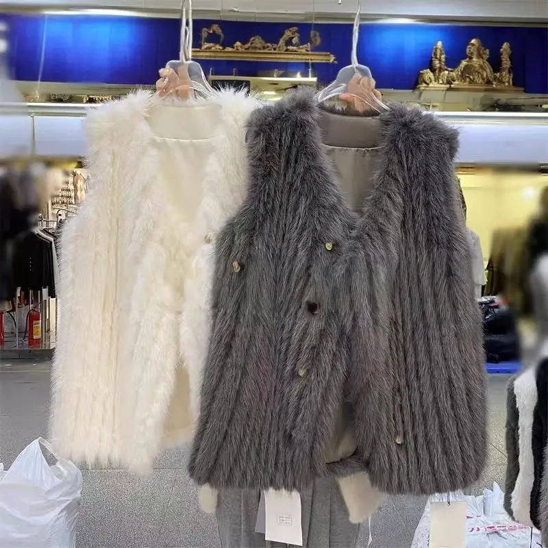 

Autumn Winter Sleeveless Knitted Vest Waistcoat Women Single Breasted V-neck Solid Color Short Cardigan Sweater Vest FranceTS516