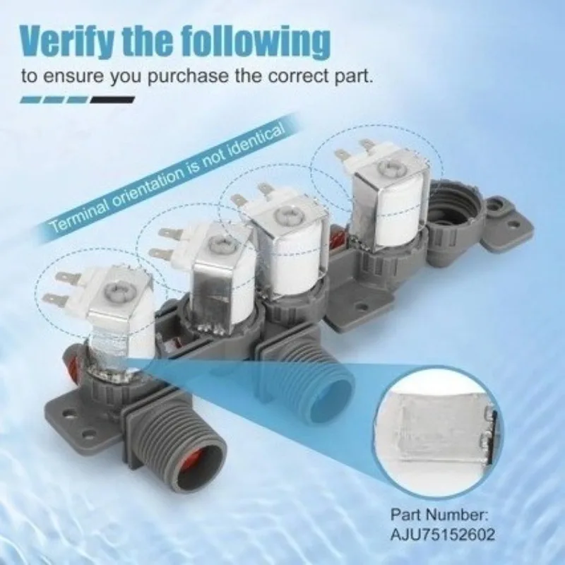Water Inlet Valve WV81276 AJU75152602, DC12V Replacement Spare Parts Fit For LG Washing Machine