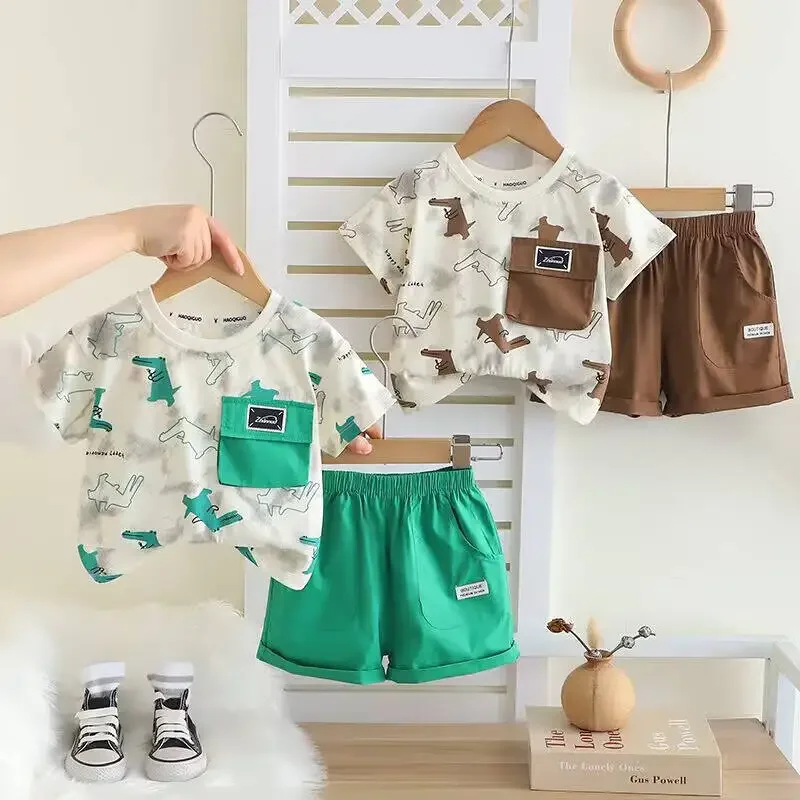 

Summer Fashion Baby Boys Clothes Suit Children Short Sleeved Cartoon T-Shirt Shorts 2Pcs/Sets Kids Girls Clothing Infant Costume