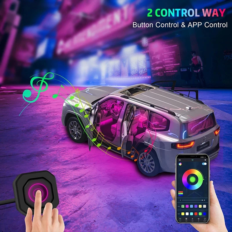 Dual Zone 14/18/22 in 1 Symphony Lights RGB Neon 64 Colors App Rainbow Bluetooth Interior Acrylic Strip Atmosphere Lamp Kit 12V