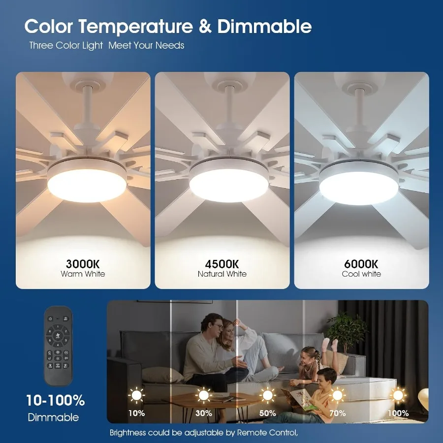 52 Inch Ceiling Fans with Lights and Remote APP Control Modern Ceiling Fan for Bedroom Living Room Patio Porch Indoor Outdoor 6