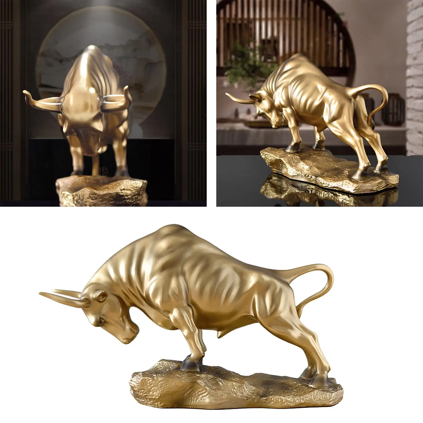

Modern Bull Animal Figurine Gold Resin Sculpture Decorative Accessory for Room Interior Shelf Bookcase