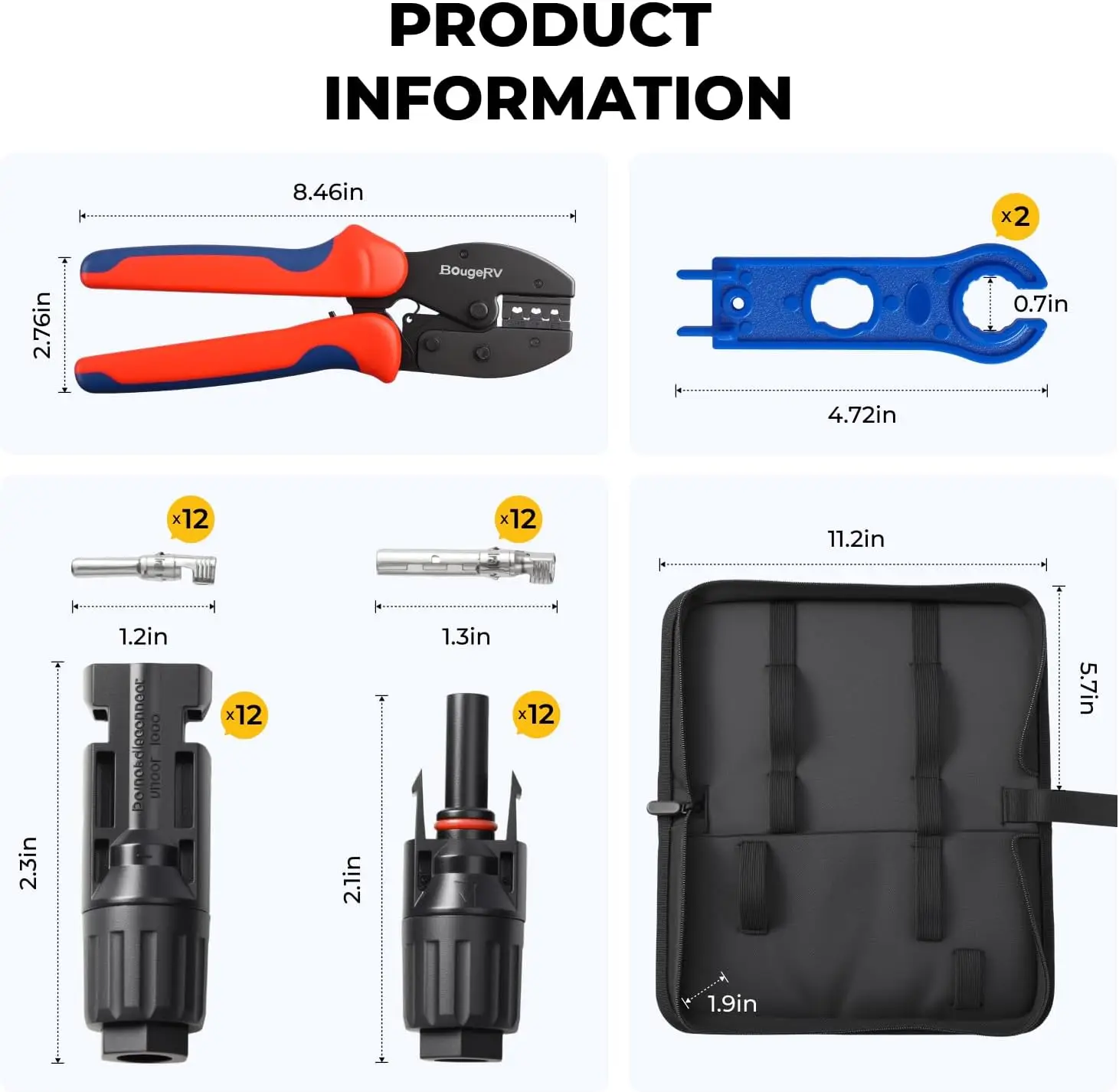 BougeRV Solar Crimping Tool Kit 14-10AWG with Connectors & Wrench for Solar Panel PV Cable Installation