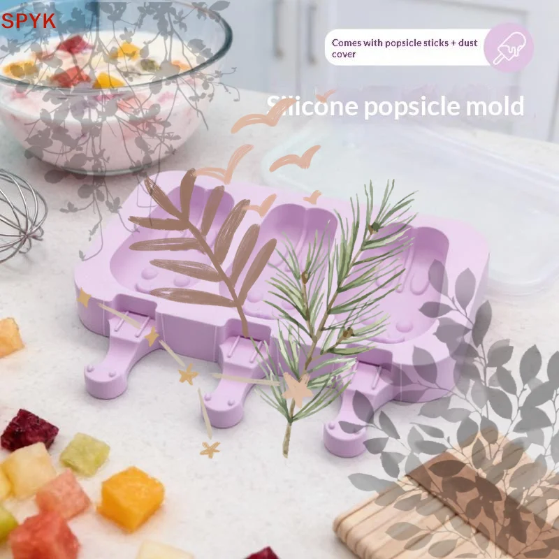 3 Cavity Silicone Popsicle Molds Easy Release Ice Cream Stick Mould With Sticks Dust Cover For Homemade DIY Ice Cream Making