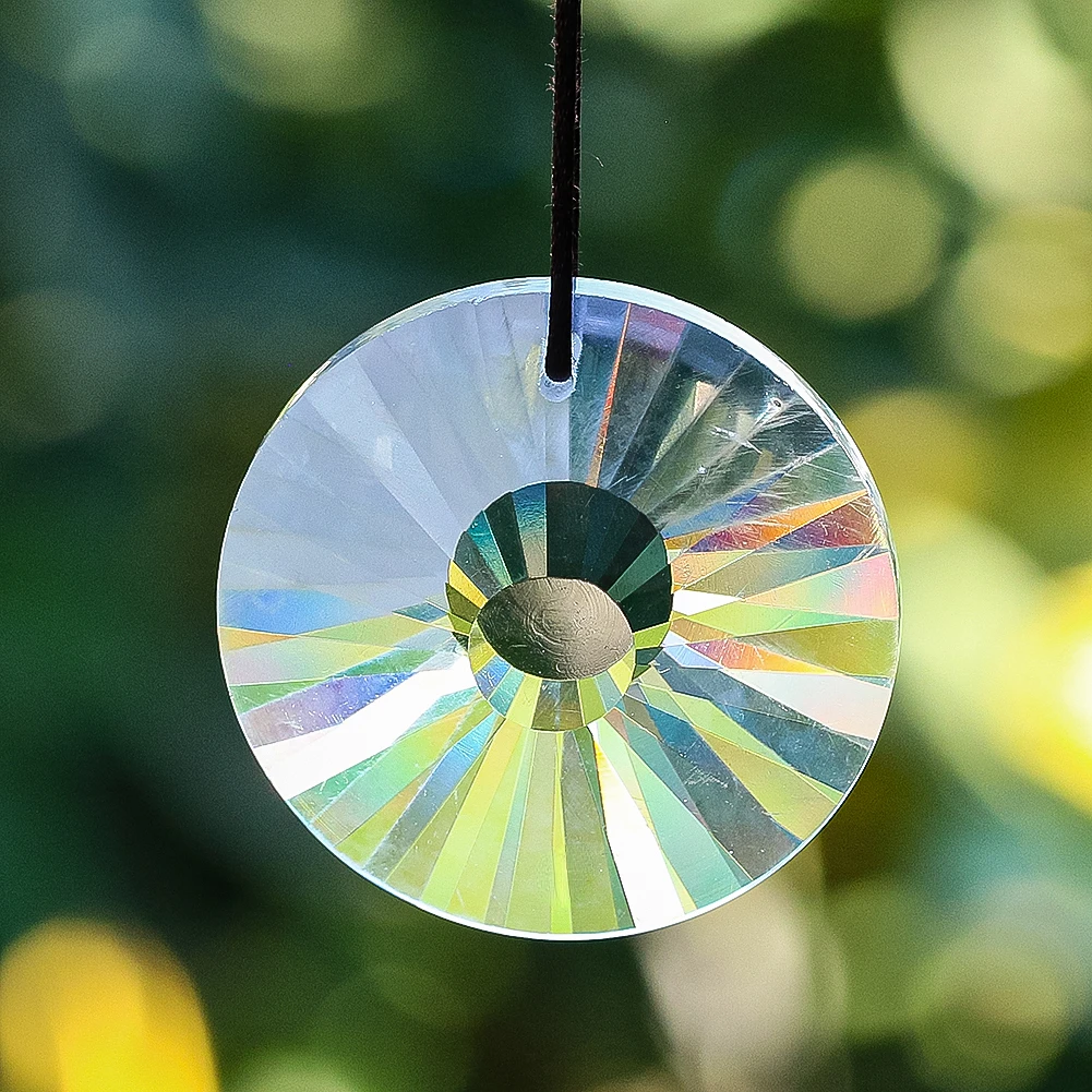 45mm Sunflower Crystal Prism Clear Round UFO Faceted Glass Hanging Suncatcher Chandelier Crystal Pendants Rainbow Maker Decor