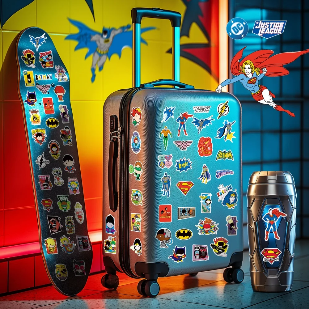 Genuine DC Superhero Cartoon Stickers 50PCS Justice Batman Superman Graffiti Decals For Laptop Cup Skateboard Luggage Gifts Toys