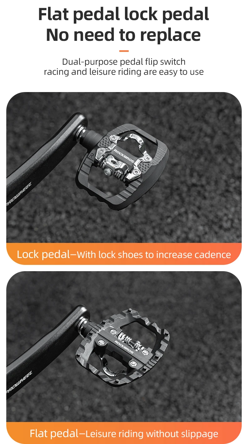 ROCKBROS MTB Fahrradpedale 2-in-1 Flach-/Klickpedal Mountainbike Rutschfeste Kraftsparende Nylonpedale Wasserdichte Gedichtete Lager – Detail 4