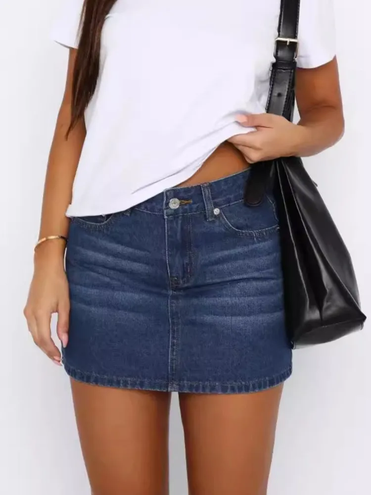 

Vintage Washed Denim Slim Mini Skirt Women Fashion Sexy Package Hip Bodycon Cowboy Short Skirt Casual Commuting Style Female