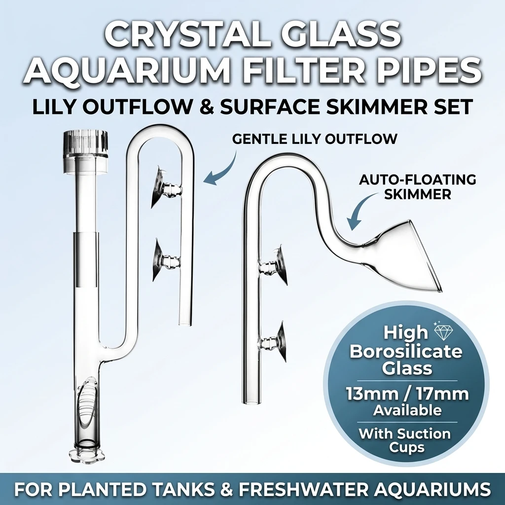 Aquarium Glass Lily Pipe Outflow with Surface Skimmer Inflow Set 13mm 17mm Crystal Borosilicate Clear Filter Tube for Planted Fi