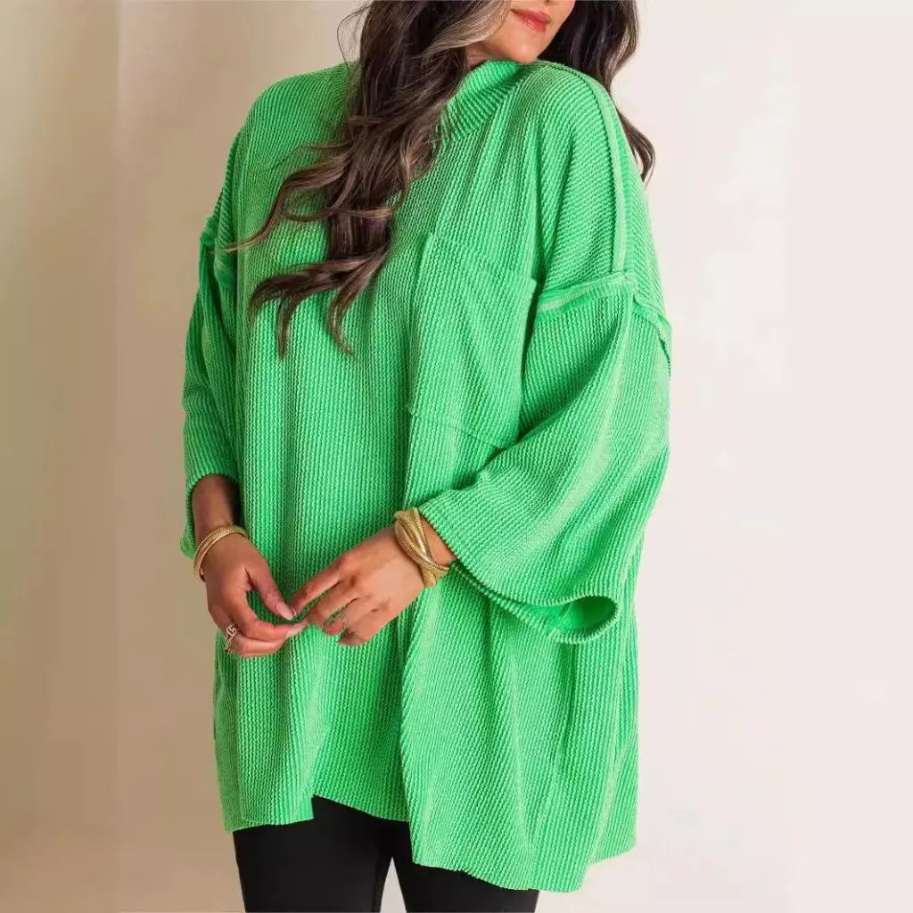 

Spring Women's Casual Long-Sleeved T-Shirt European American Style Independent Station Pit Loose Fit for