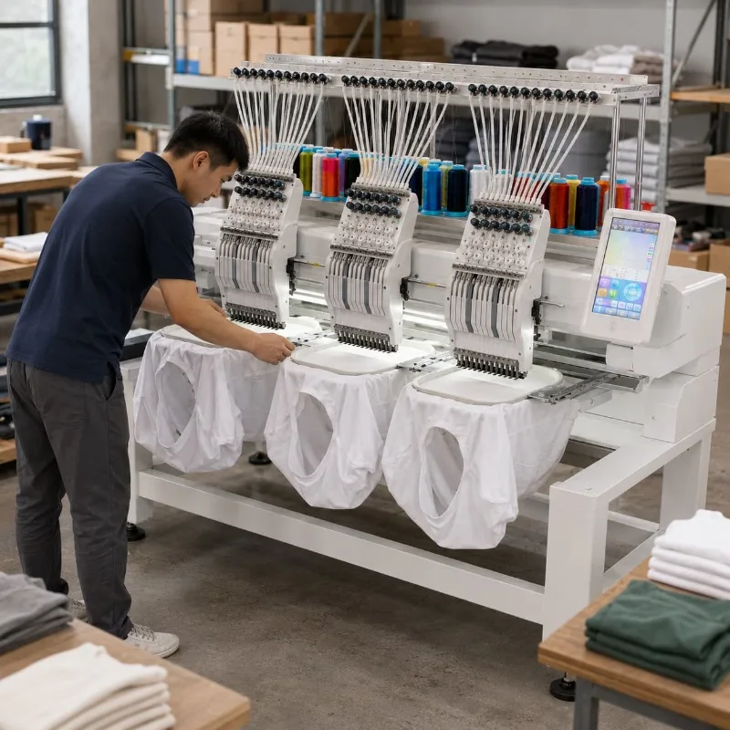 Embroidery Machine Dual Head Multi Needle Customized Uniform Cap Shirt Workshop Equipment Flat Logo Work