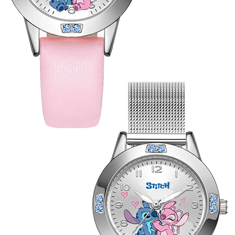 Disney Creative Commemorative Gift Stitch Steel Band With Diamonds Watch Men Women Stitch Anime Accessories Couple Birthday Gift