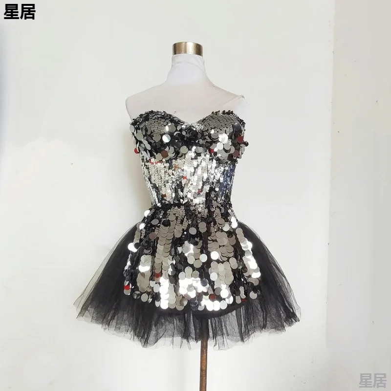 

Party Sexy Suspenders Sequin Shiny Fluffy Dress Jazz Dance Costume Women Club Dance Outfits Nightclub Dj Stage Performance Wear