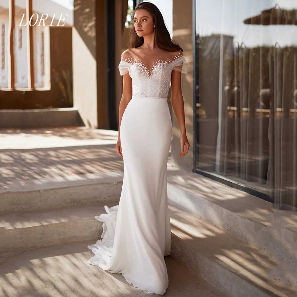 LORIE Luxury Noval Mermaid Civil Wedding Dress O Neck Backless Bridal Dresses Beading Engagement Wedding Gown Customized 2026
