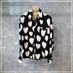 2024 New Summer Personalized Trendy Hong Kong Style Flip Collar Love Print Loose Leisure Oversize Fashion Pippy Handsome Shirt