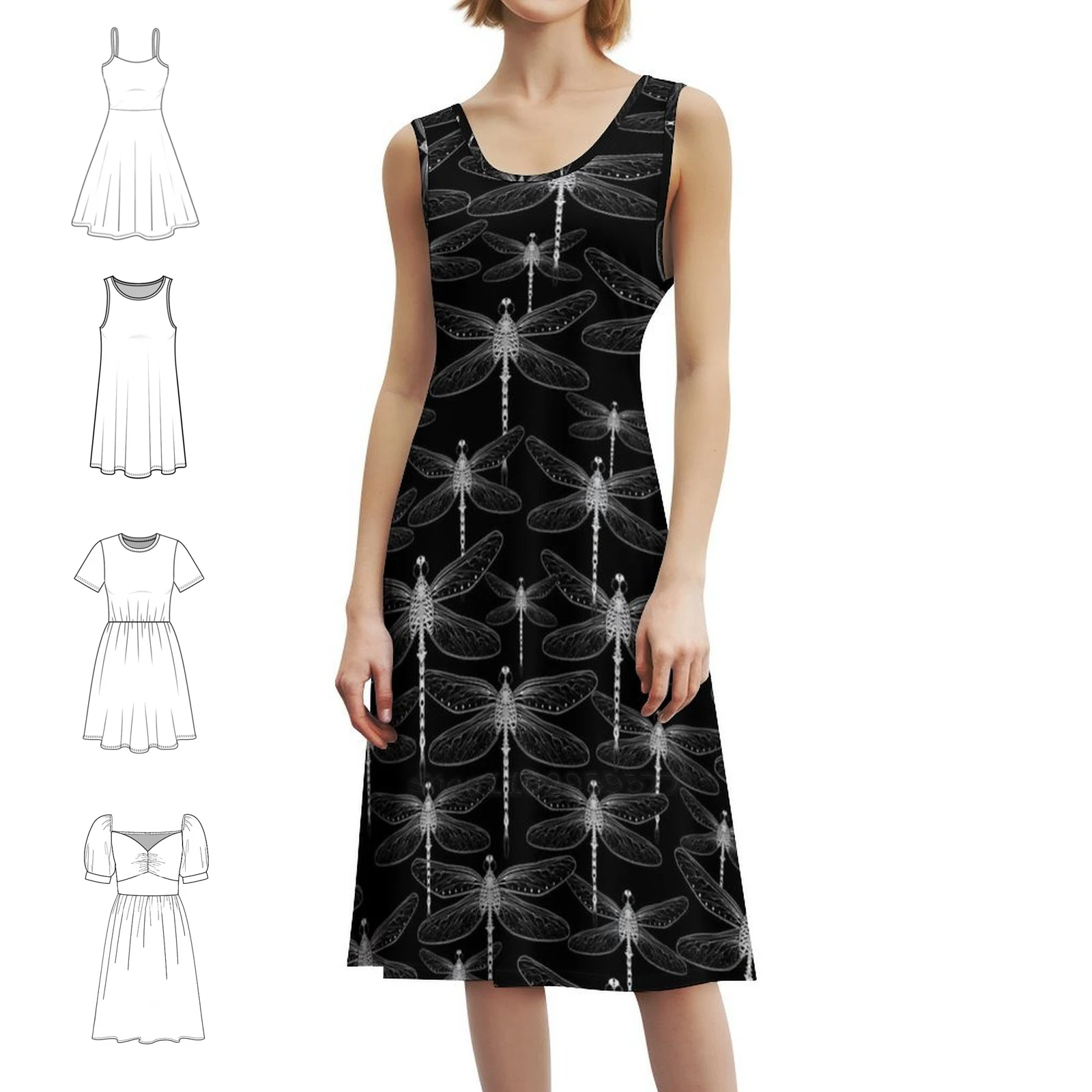 فستان حفلات أنيق للسيدات على شكل اليعسوب الكوني السحري على شكل حرف a مع خيارات قصيرة/طويلة/بدون أكمام على شكل اليعسوب السحري الكوني #1