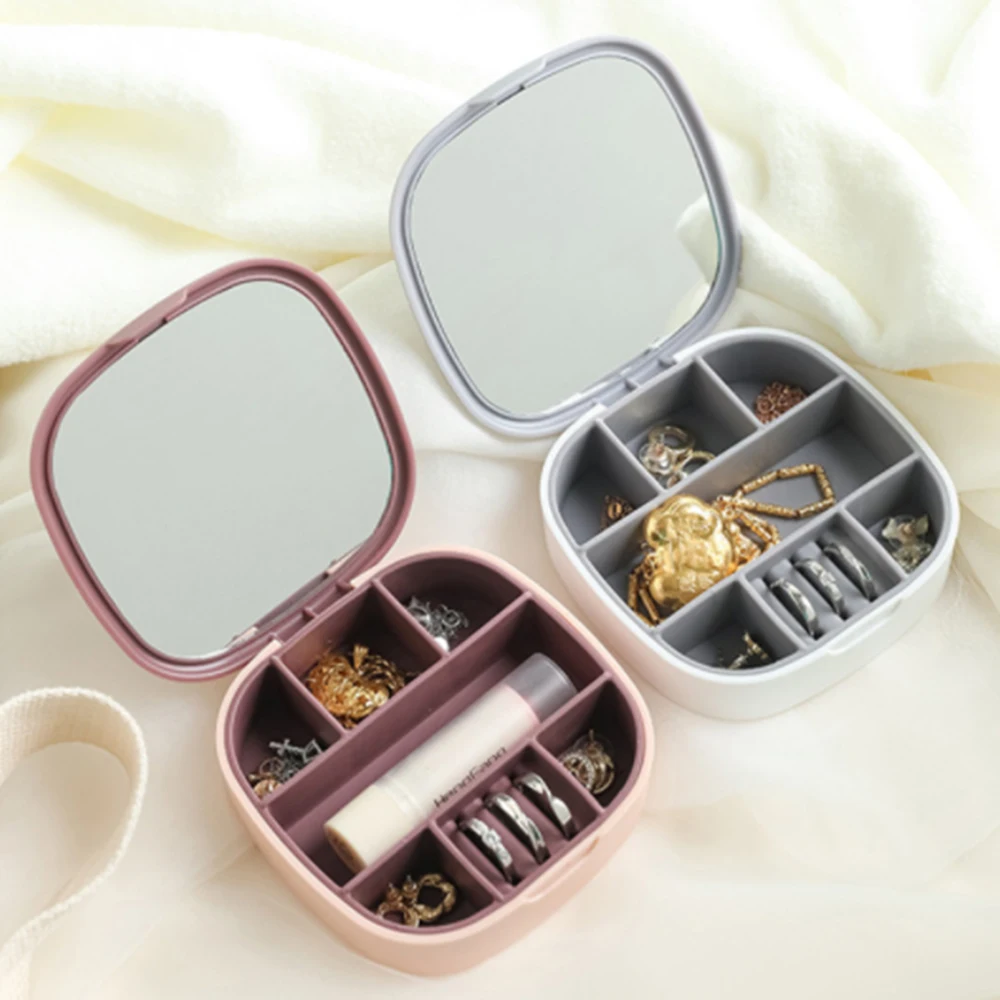 

Portable Mirror Jewelry Case Travel Necklace Earrings Ring Jewelry Storage Case Women's Case Lipstick Jewelry Cases Box