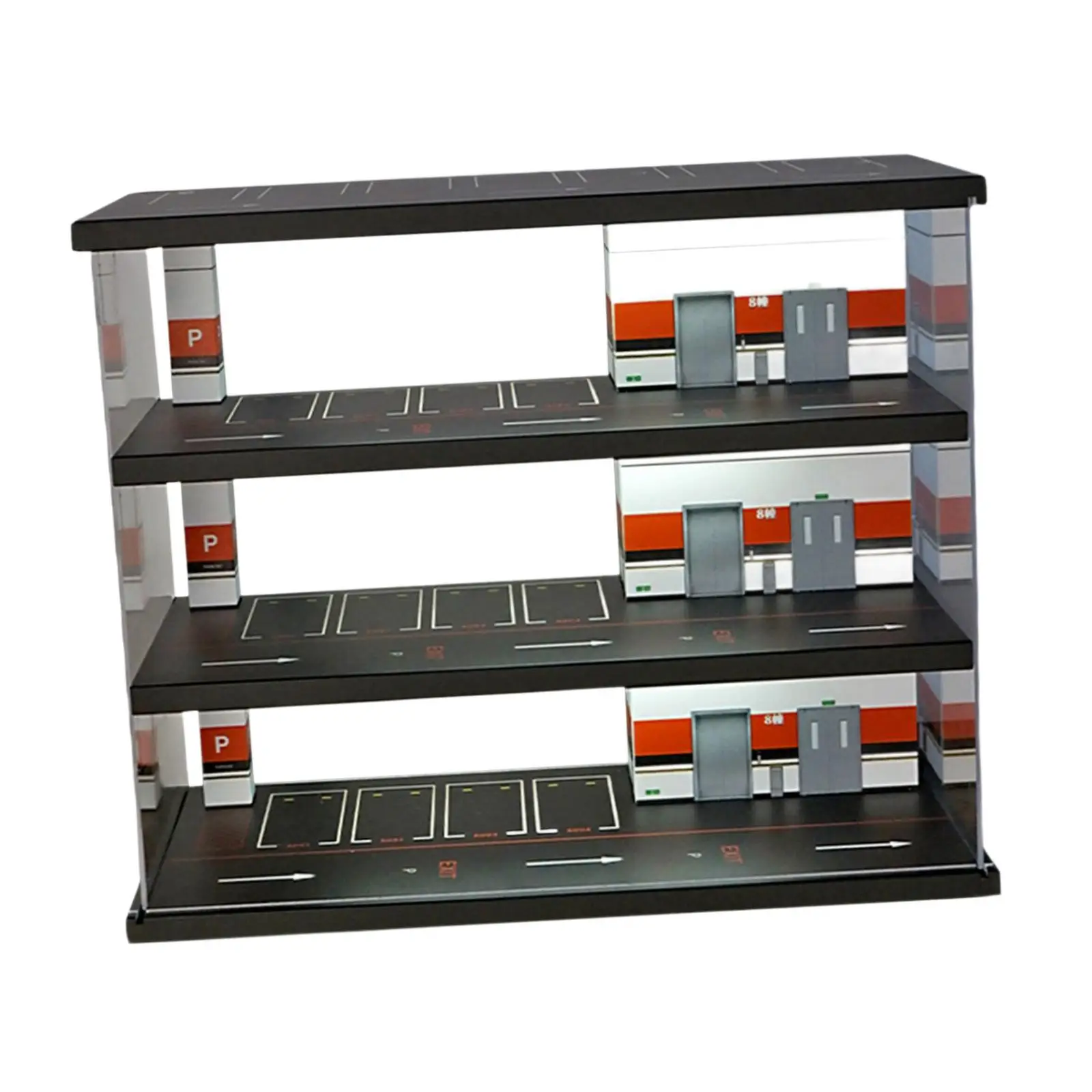 1:64 Parking Lot Display Case 3 Tiers Diecast Car Display Collectible Display Showcase for Diecast Car Figure Figures Mini Dolls