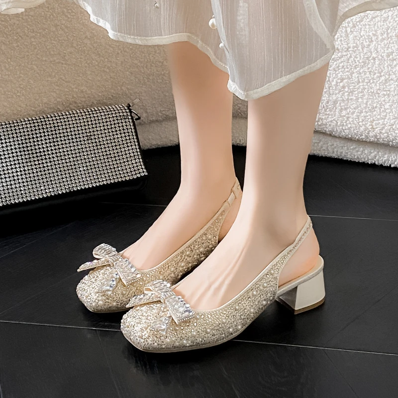 

Summer New Shoes for Women Sandals Luxury Crystal Bowknot High Heels Shoes Girl Street Beautiful Dress Pumps