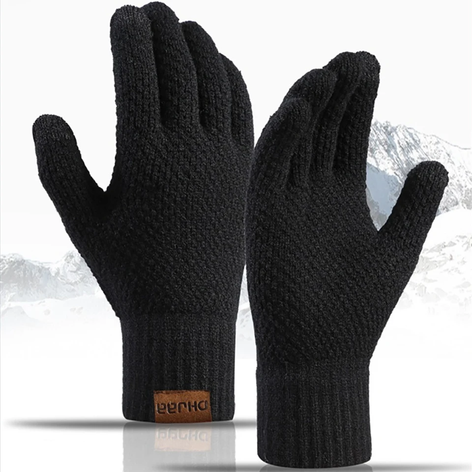 GTUBIKE Winter-Fahrradhandschuhe, Thermo-Alpaka-Wolle, Touchscreen, gestrickt, Skihandschuhe, winddicht, Anti-Kälte, Laufsport-Handschuhe