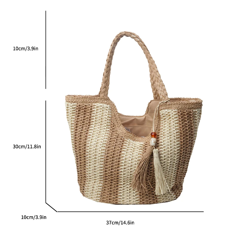 Leisure grass woven bag for women with large capacity, 2024 new summer single shoulder commuting woven bag, beach bag