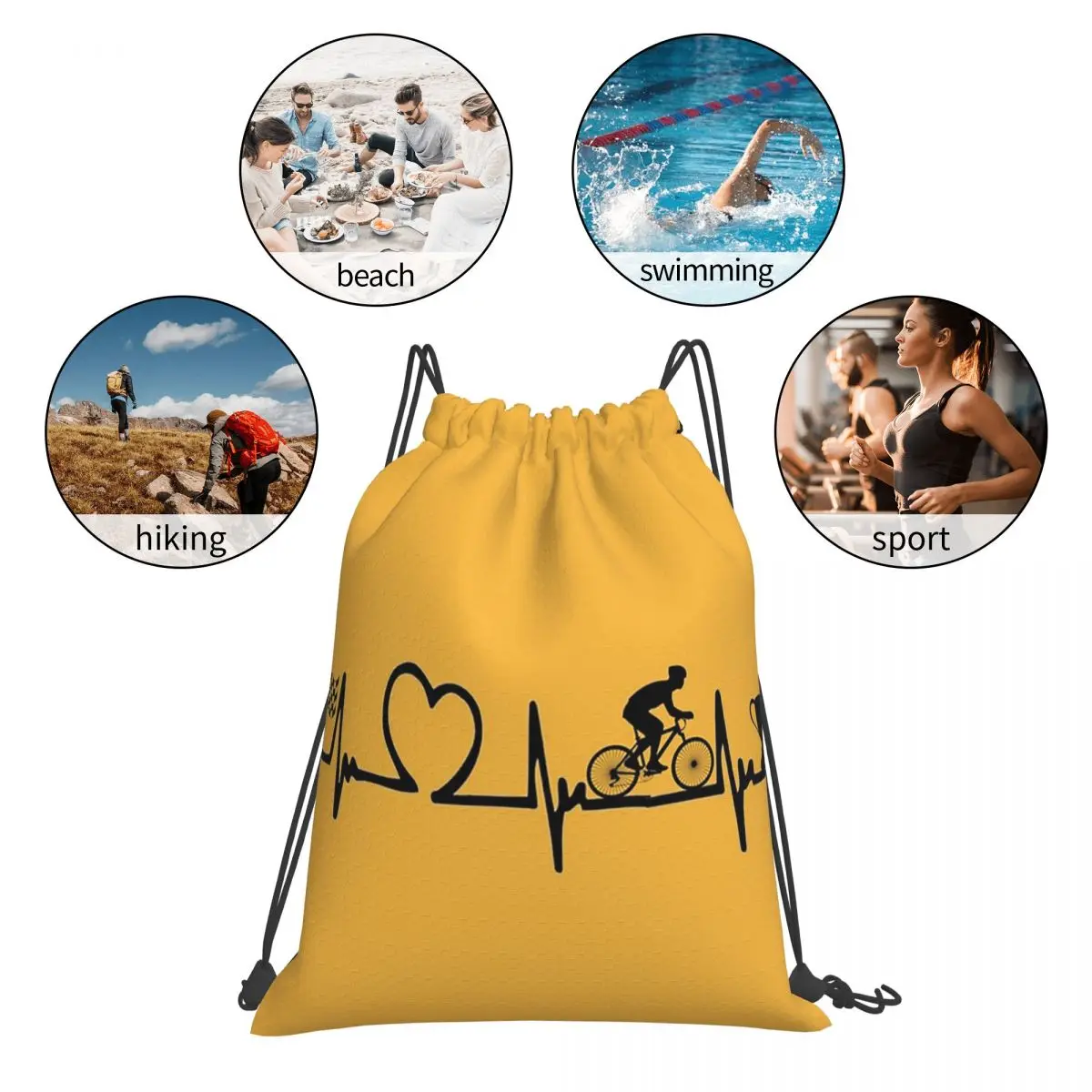 Cycling Heartbeat Backpacks Multi-function Portable Drawstring Bundle Pocket Storage Bag Book Bags For Man Woman Students
