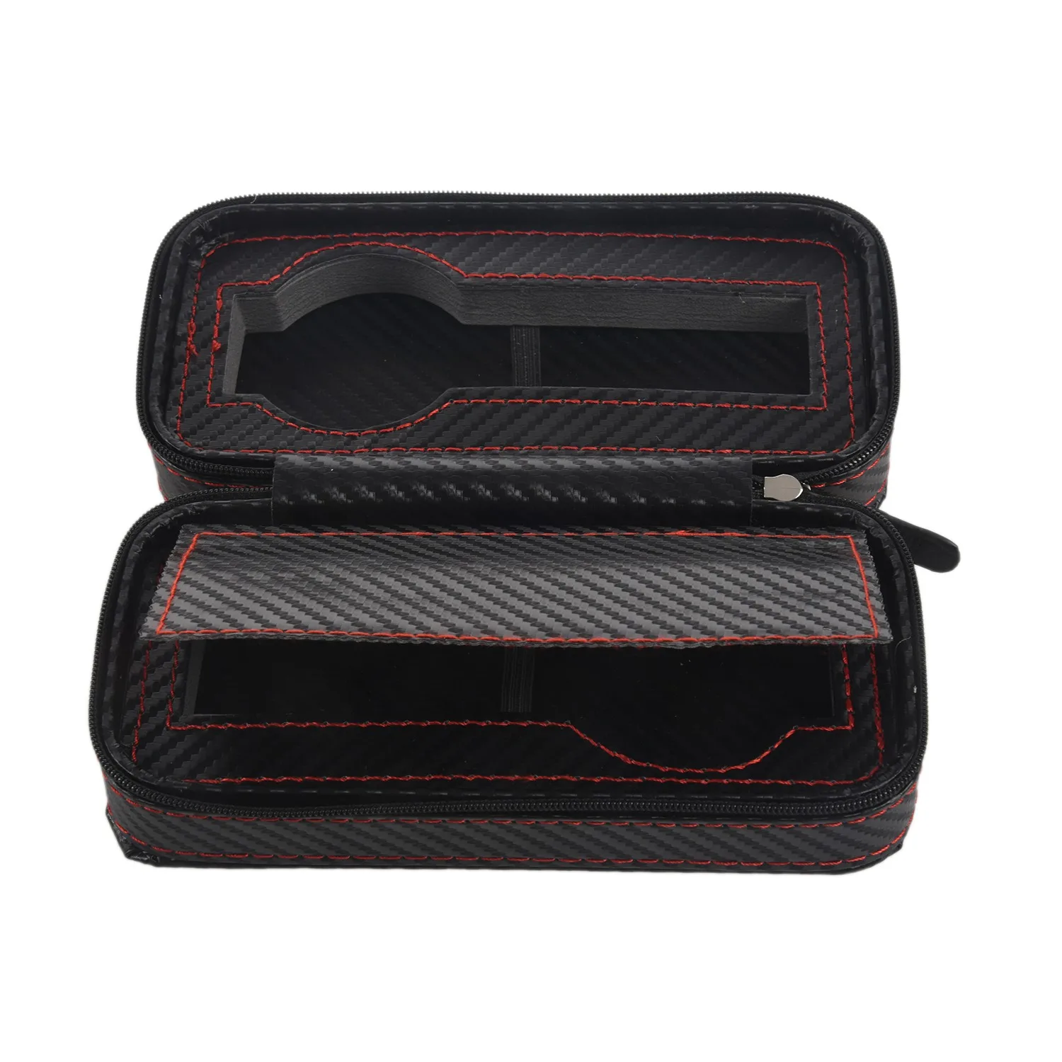 

2 Slots Carbon Fibre Watch Box Bag Display Zipper Case Display Storage Portable Travel Holder Case Portable PU Organizer