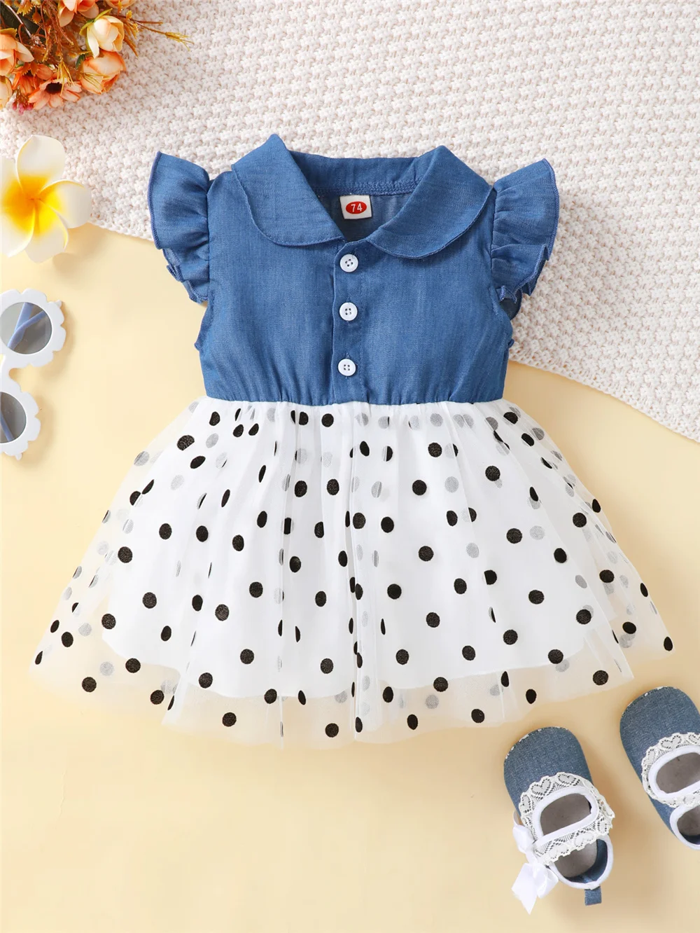 Kids Girls Sleeveless Dress Ruffle Bow Polka Dot Tulle Tutu Dress for 1-6Y Children Summer Casual Party Princess Dresses