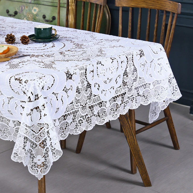 European Style Tablecloth Wedding Rectangular Tablecloth for Dining Table Home Decoration White Lace Tea Table Cover Tablecloths