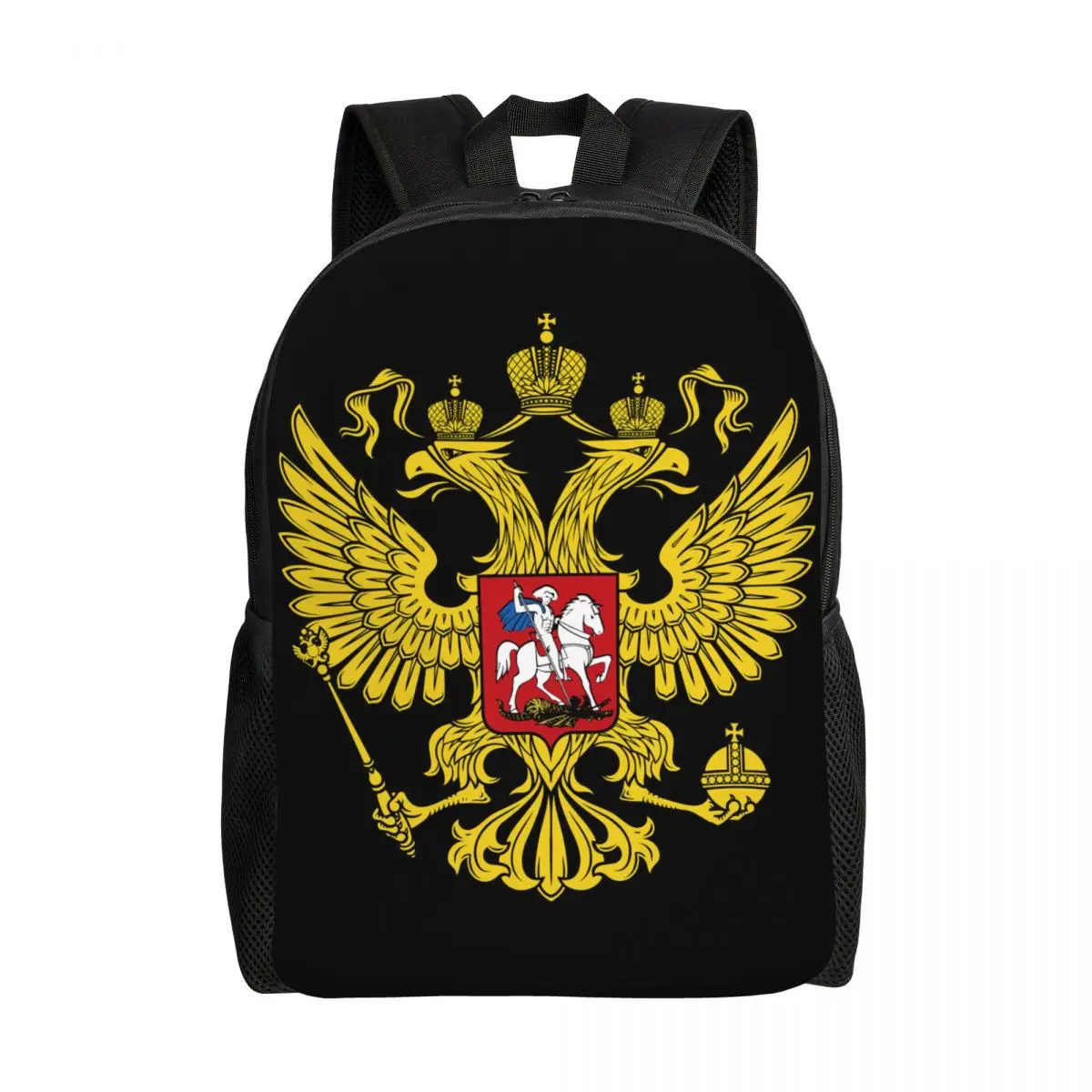 

Custom Coat Of Arms Of Russia Backpacks for Men Women Waterproof College School Russian national pride Bag Print Bookbags