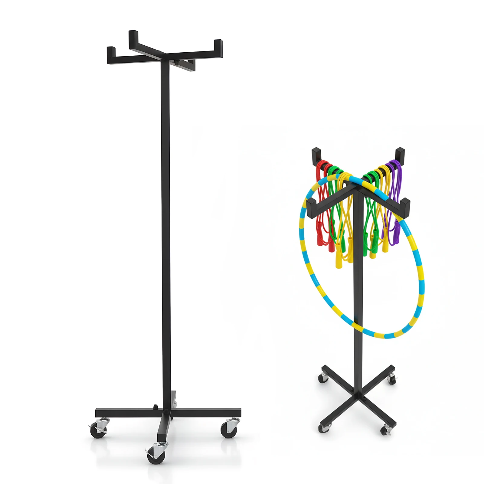 

4 Wheeler Abdominal Hoop Organizer Hand Carts with Caster Jump Rope Push Storage Cart High 120CM/46.8in Kindergarten Equipment