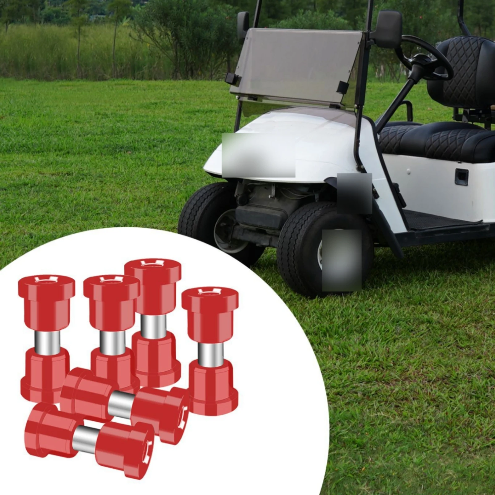 

EZGO Spindle Bushing Kit Red Plastic Golf Cart Spindle Kit Steel Plate Silver Finish