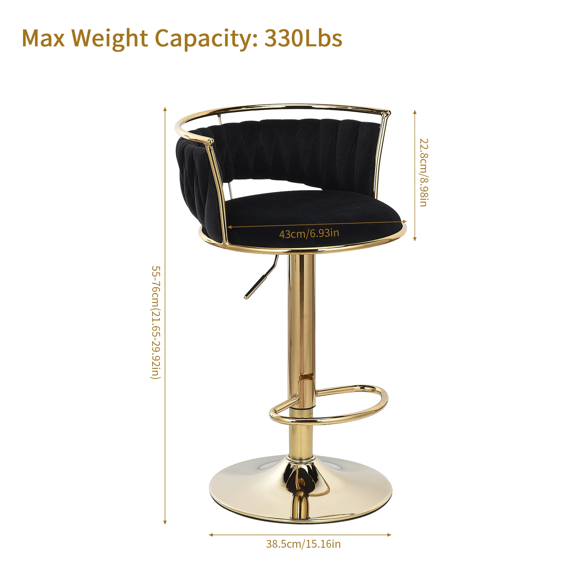 2 szt. Stołek barowy z regulacją wysokości, mały stołek barowy z oparciem, krzesłem, aksamitem i metalowym stołkiem na ladę, zestaw 2 szt.