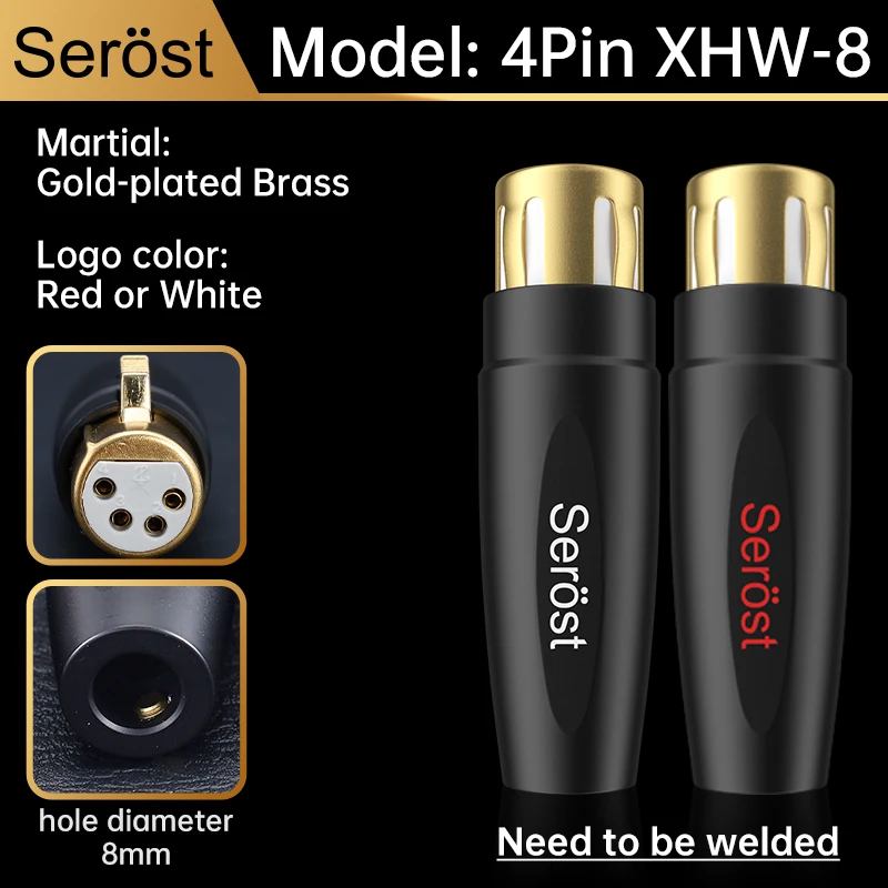 Serost HiFi Audio 3-Pin/4-Pin XLR-Stecker Vergoldeter Messing-Balance-Kabelstecker Männlich Weiblich XLR-Anschluss für Mikrofon, Mischpult, Lautsprecher – Detail 11