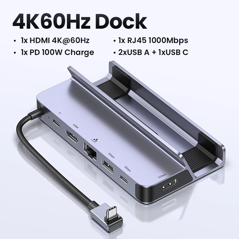 UGREEN Steam Deck Dock 9 em 1 USB C Docking Station 4K60Hz HDMI RJ45 10Gbps para Steam Deck Rog Ally X Legion Go Suporte dobrável
