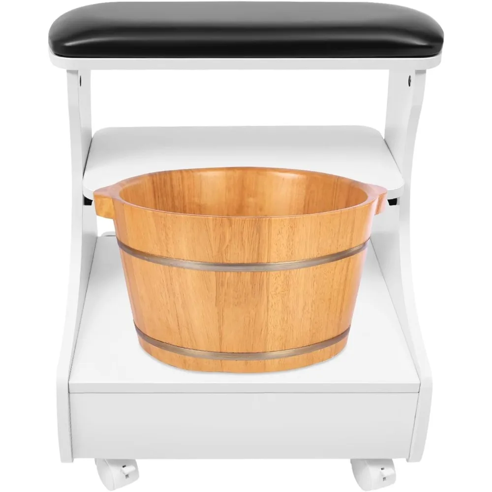 

Foot Bath Stool with 4 Locking Wheels - Pedicure & Manicure Cart for Nail Stations - Comfortable Foot Rest for Spa and
