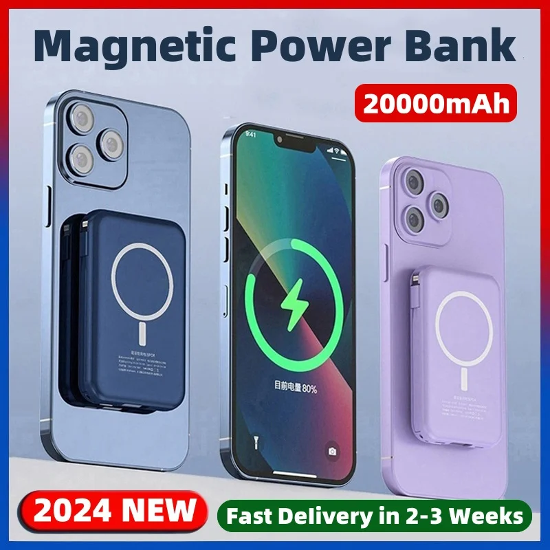 20000mAh Magnetic Powerbank For Apple iPhone Samsung Portable Power Bank Wireless Charger Phone External Auxiliary Battery Pack