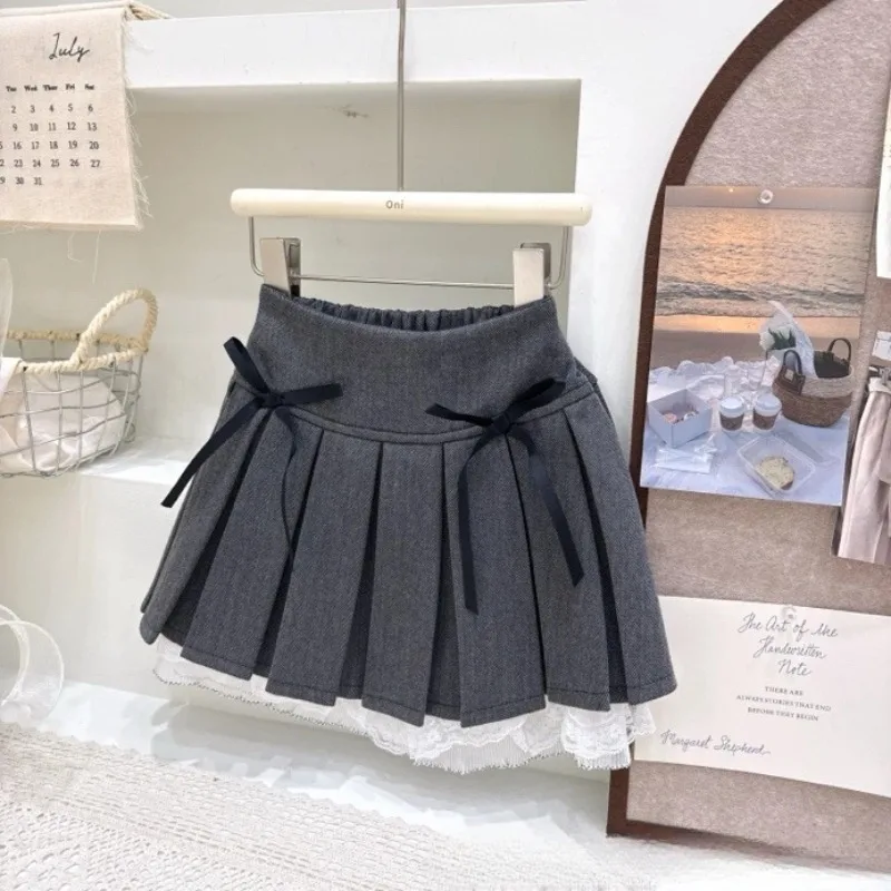 

Kids skirt for girls clothes Autumn 2024 Korean version of foreign casual bow pleated skirts школьная форма девочки