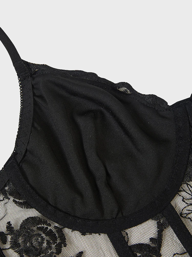 Sexy Pure Desire V-hals Effen Kleur Geborduurd Visgraat Corset Kant Bloem Veelzijdig Korte Band Vest Dames Strakke Top