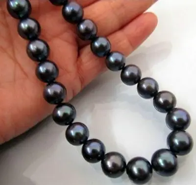 

18''10-11mm Genuine tahaitian black pearl necklace 925 Silver clasp