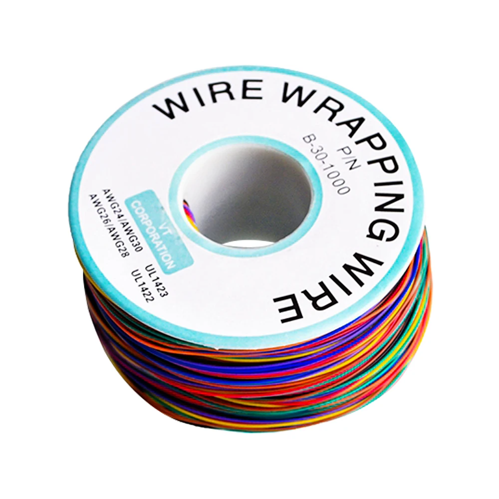 8 Farben 30 AWG Drahtwickeldraht B-30-1000 UL1423 0,25 mm verzinntes Kupfer Massiv-PVC-Isolierung Kabelbrücke Isolierung 250 m