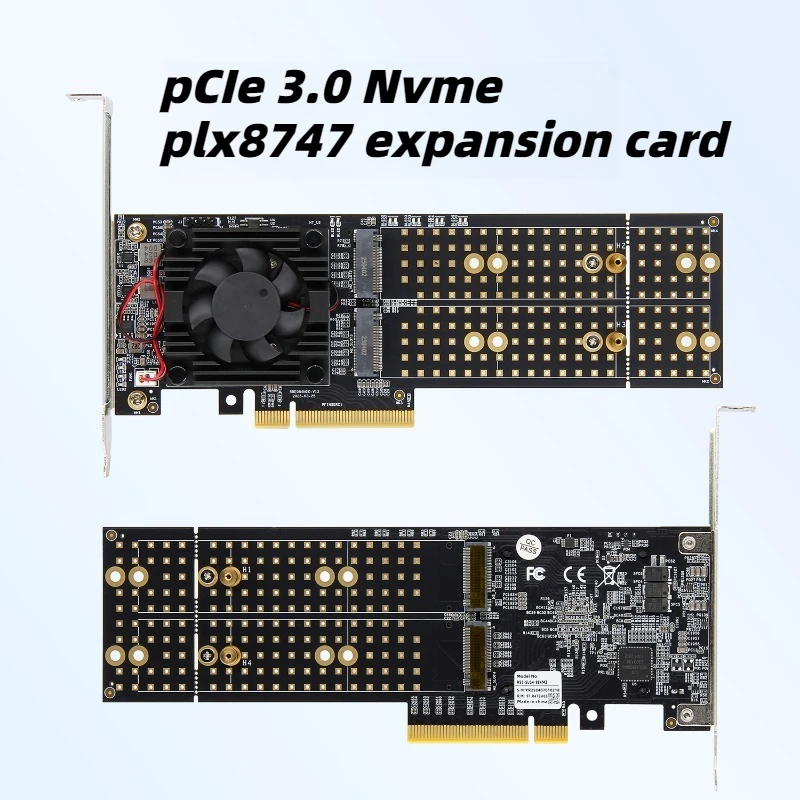 

4 Port M2 PLX8747 PCIe Expansion Card No Split Support Feiniu Silent Full Half Height